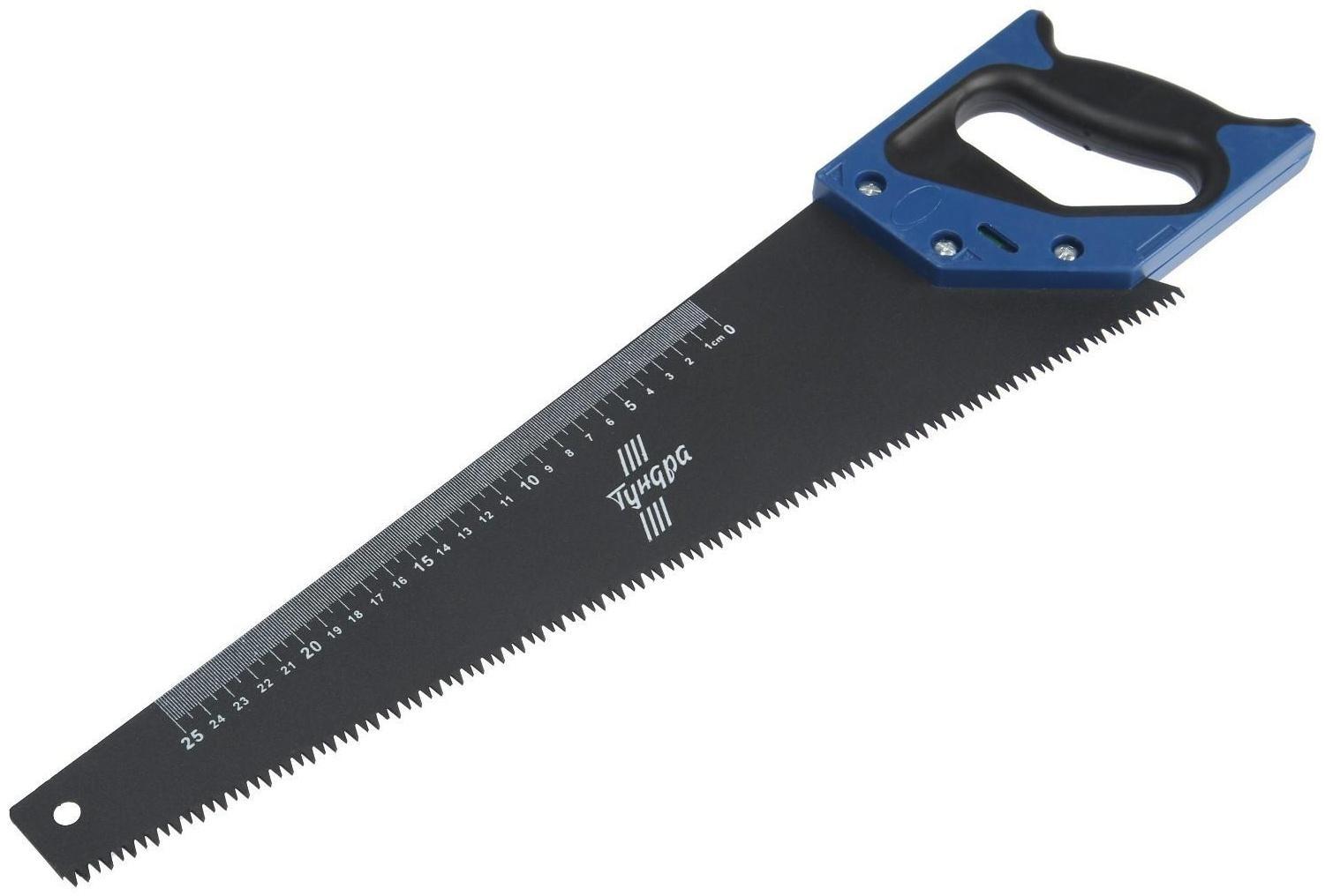 Ножовка по дереву ТУНДРА, 2К рукоятка, тефлоновое покрытие, 3D заточка, 7-8 TPI, 450 мм