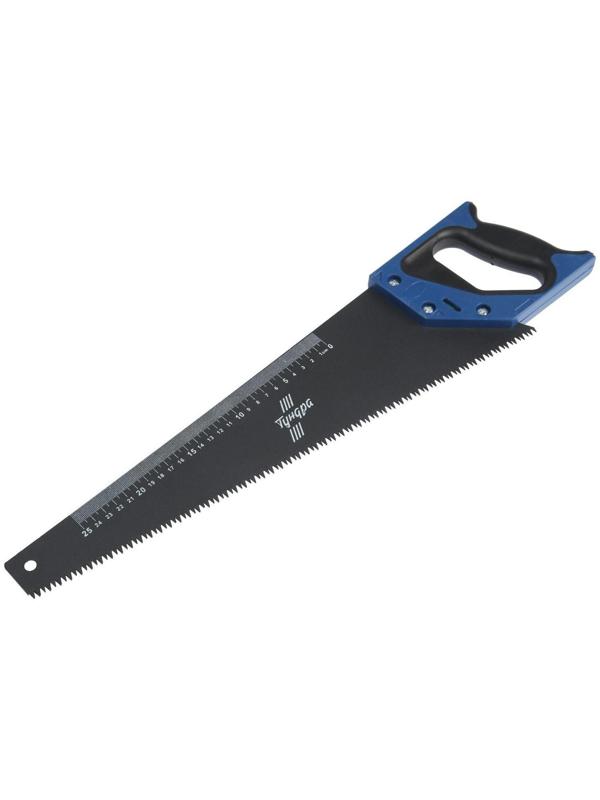 Ножовка по дереву ТУНДРА, 2К рукоятка, тефлоновое покрытие, 3D заточка, 7-8 TPI, 450 мм