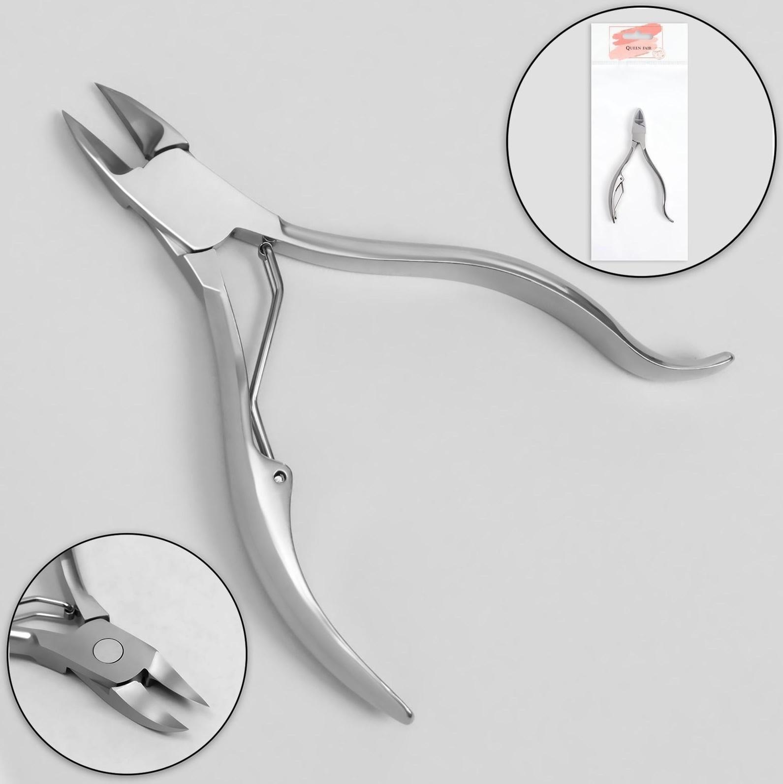 Кусачки педикюрные, изогнутая ручка, 11 см, длина лезвия - 15 мм, в чехле, цвет серебристый