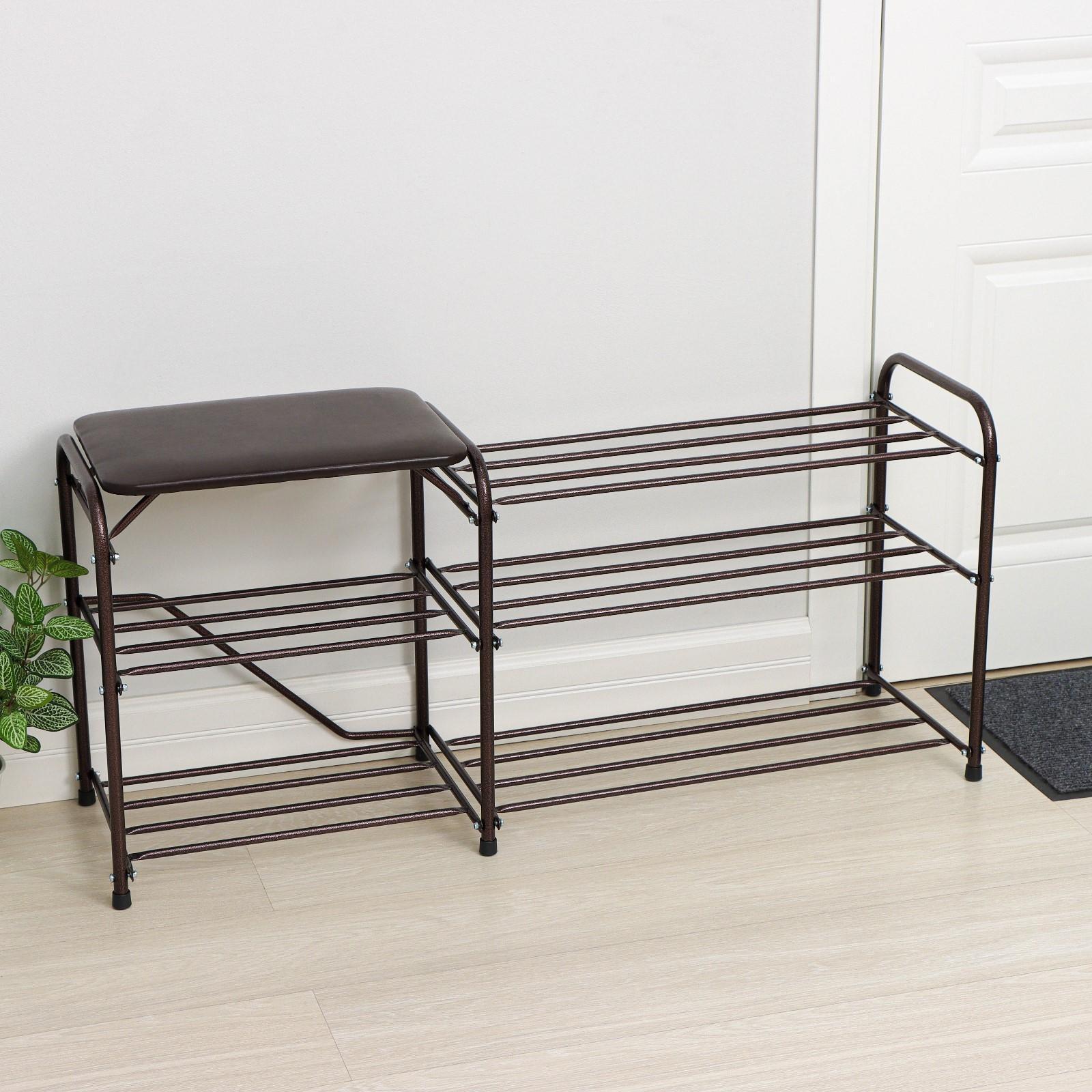 Подставка для обуви с сиденьем «Дубль», 3 полки, цвет медный антик