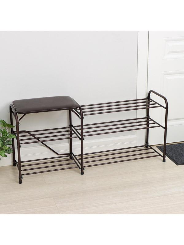 Подставка для обуви с сиденьем «Дубль», 3 полки, цвет медный антик