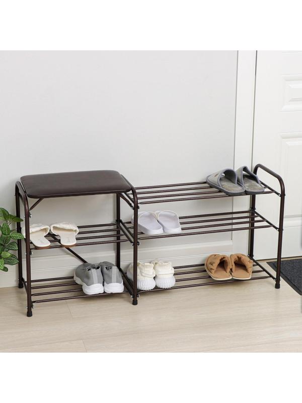 Подставка для обуви с сиденьем «Дубль», 3 полки, цвет медный антик