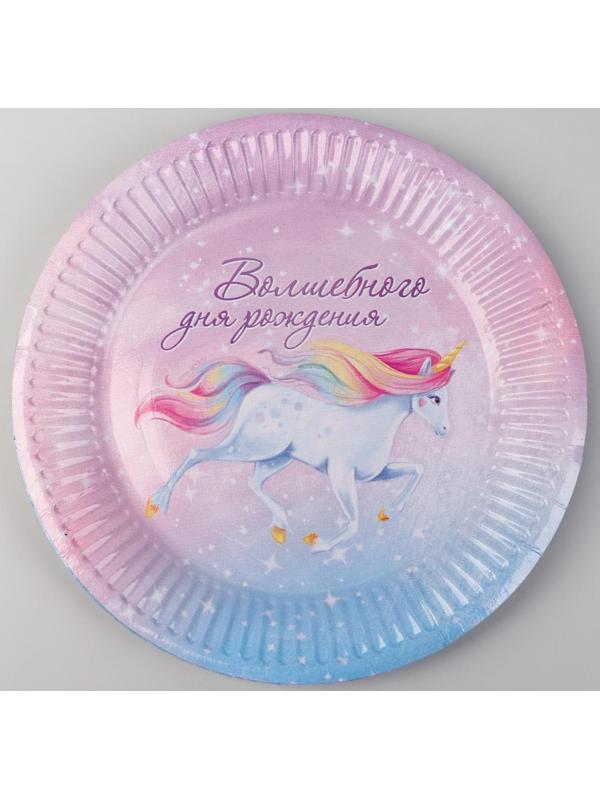 Набор бумажной посуды «Волшебного дня рождения. Единорог», 6 тарелок, 6 стаканов, 6 колпаков, 1 гирлянда