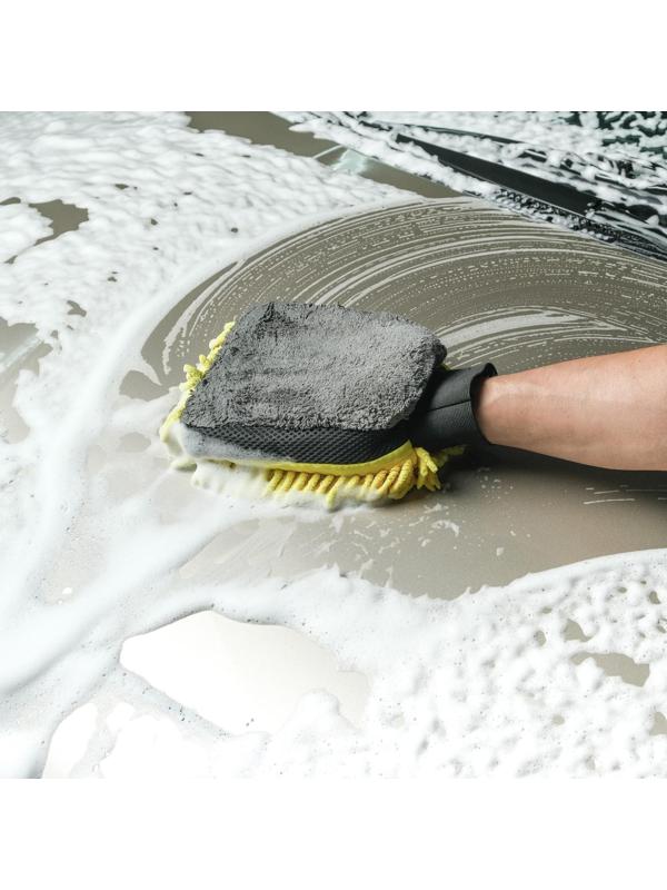 Варежка для мытья авто CARTAGE, 25×19 см, двухсторонняя, желто-серая