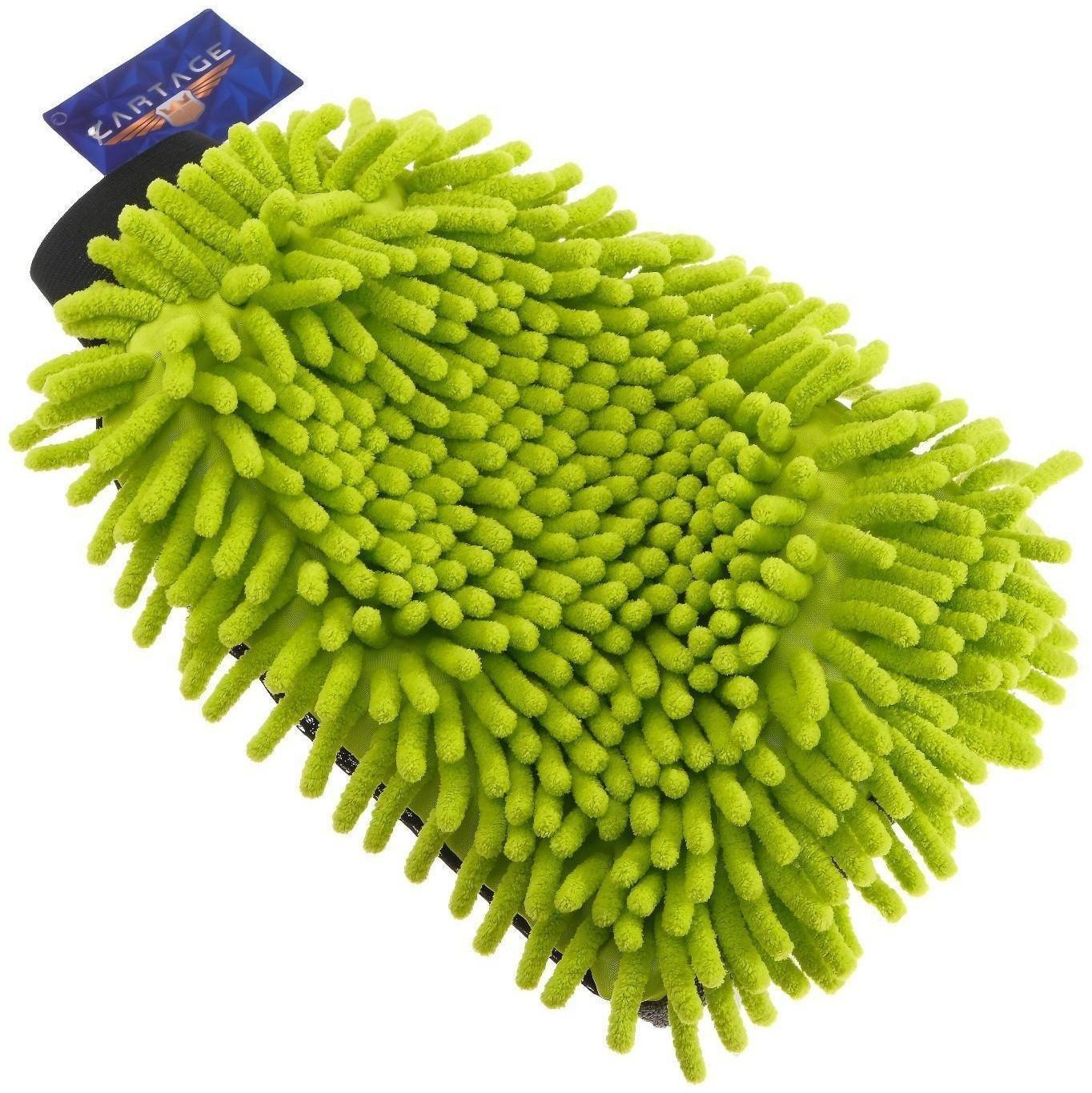 Варежка для мытья авто CARTAGE, 25×19 см, двухсторонняя, зелено-серая