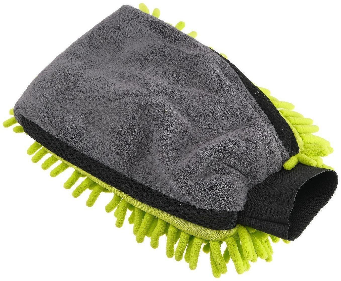 Варежка для мытья авто CARTAGE, 25×19 см, двухсторонняя, зелено-серая