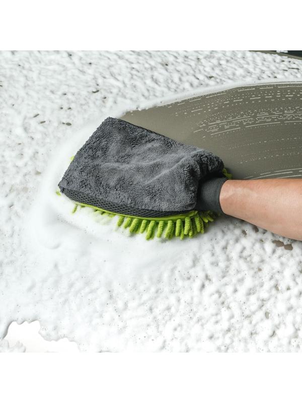 Варежка для мытья авто CARTAGE, 25×19 см, двухсторонняя, зелено-серая