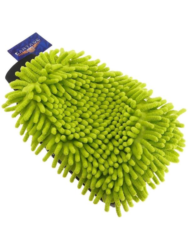 Варежка для мытья авто CARTAGE, 25×19 см, двухсторонняя, зелено-серая