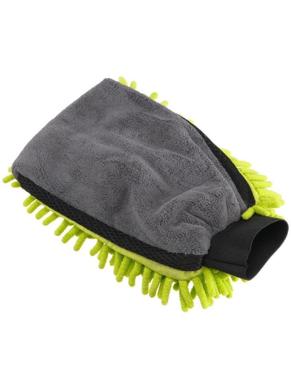 Варежка для мытья авто CARTAGE, 25×19 см, двухсторонняя, зелено-серая