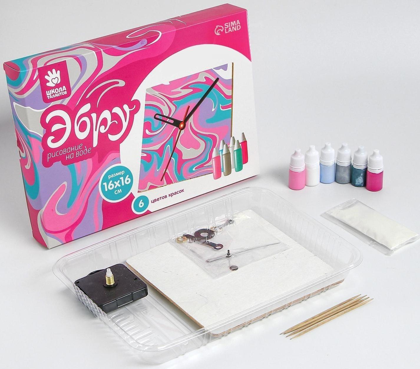 Рисование на воде: эбру «Квадратные часы»