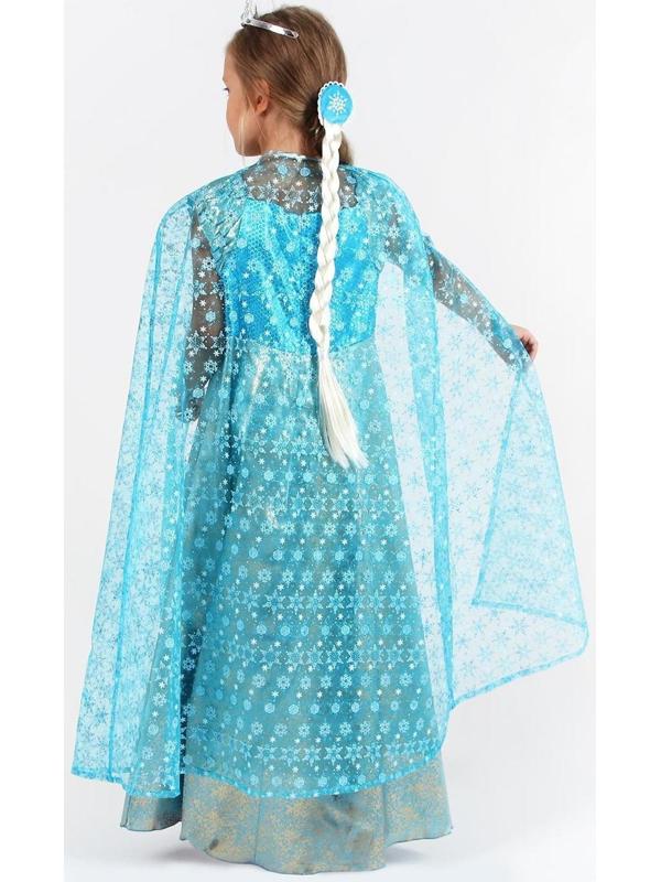 Карнавальный костюм «Элла», платье, плащ, диадема, жезл, коса, р. 28, рост 98-104 см