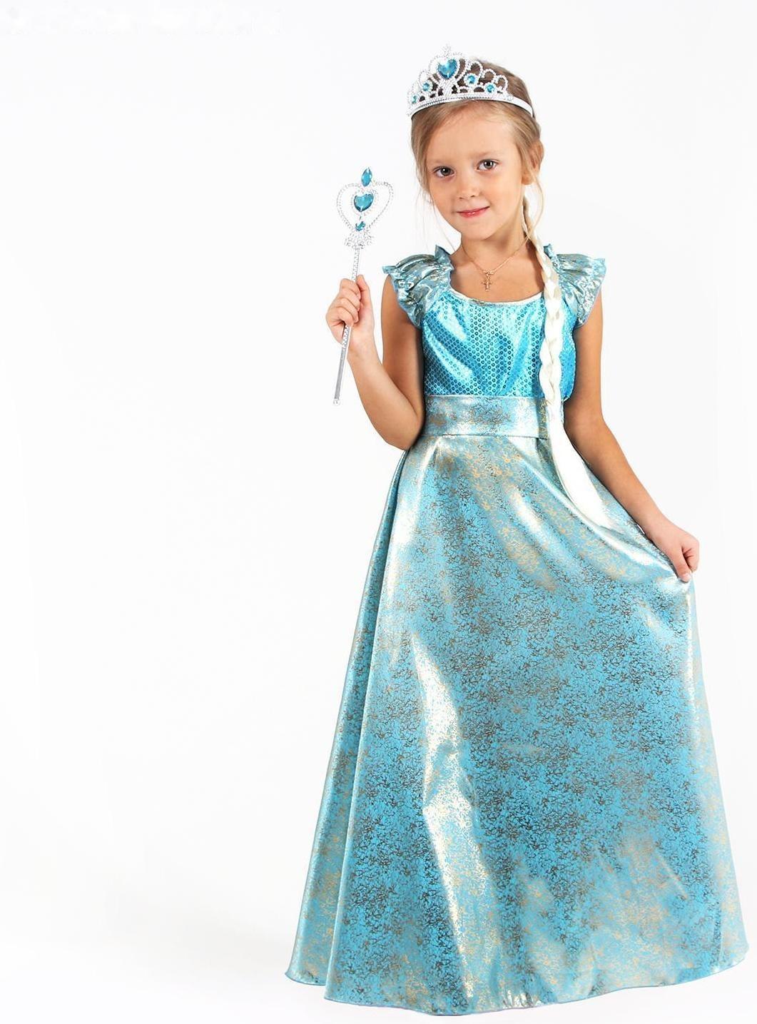 Карнавальный костюм «Элла», платье, плащ, диадема, жезл, коса, р. 32, рост 122-128 см