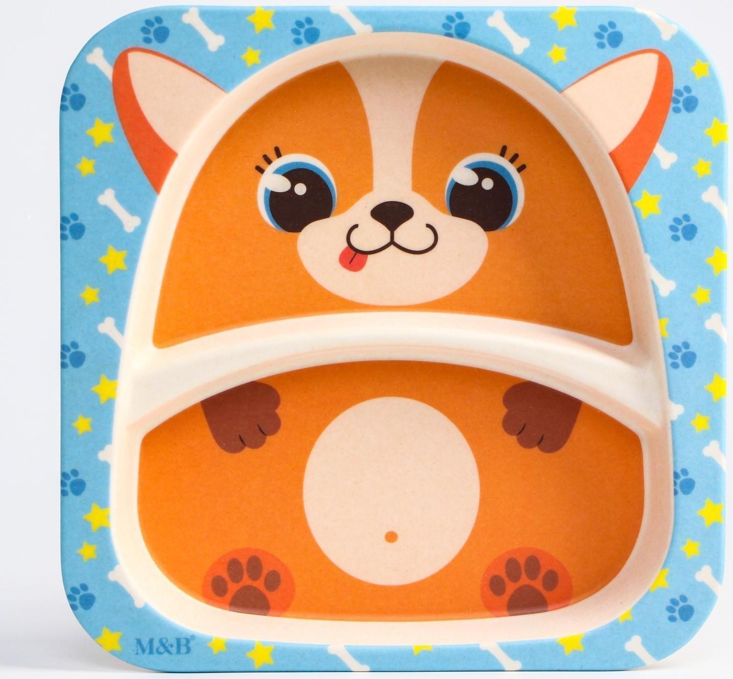 Тарелка детская из бамбука «Песики», 2 секции