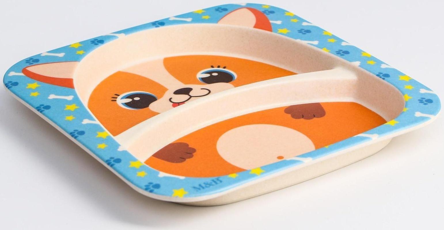Тарелка детская из бамбука «Песики», 2 секции