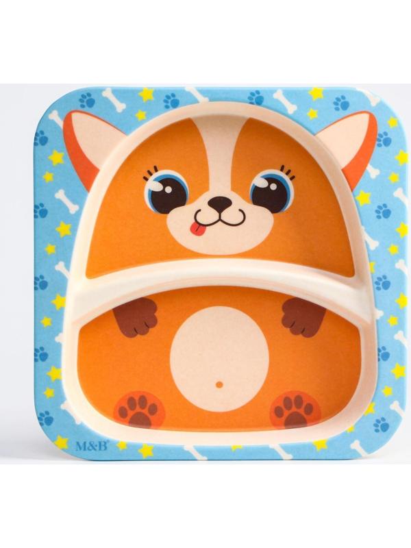 Тарелка детская из бамбука «Песики», 2 секции