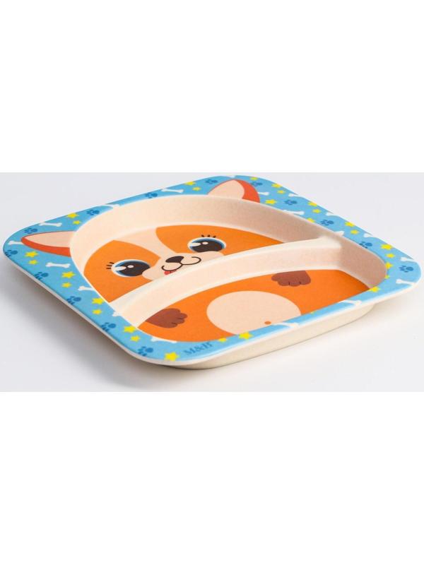 Тарелка детская из бамбука «Песики», 2 секции