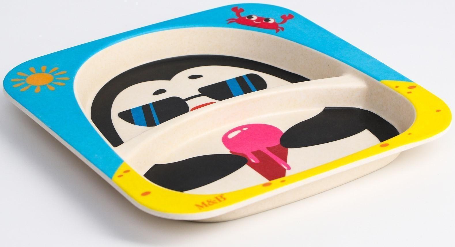 Тарелка детская из бамбука «Пингвин», 2 секции