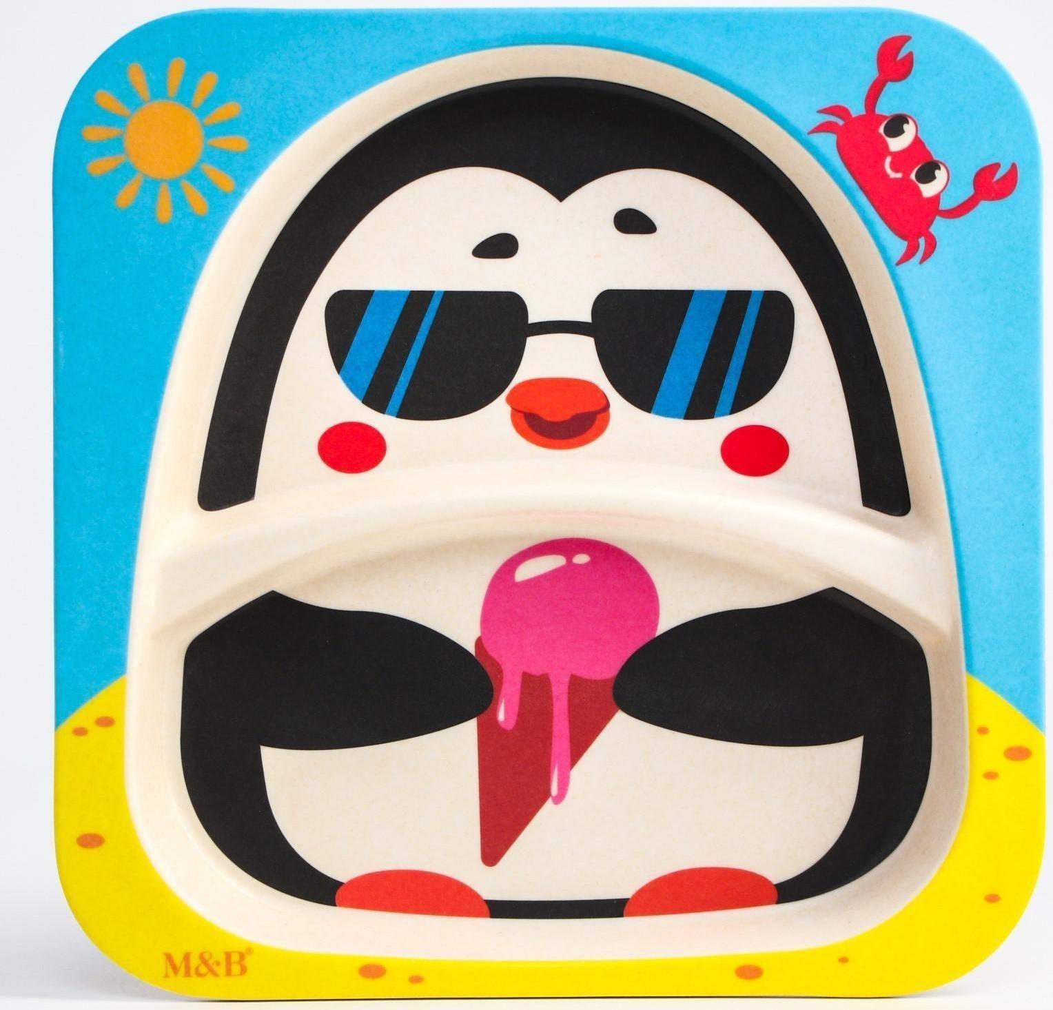 Тарелка детская из бамбука «Пингвин», 2 секции