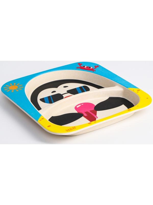 Тарелка детская из бамбука «Пингвин», 2 секции