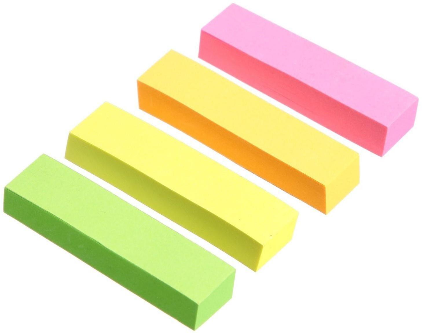 Блок-закладки с клеевым краем 12 мм х 50 мм, бумажные, 80 листов, неоновые, 4 цвета