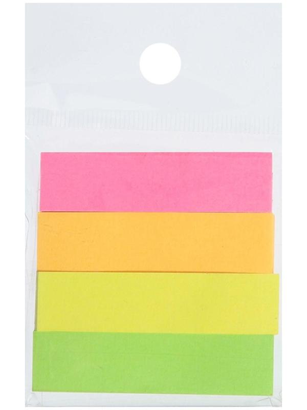 Блок-закладки с клеевым краем 12 мм х 50 мм, бумажные, 80 листов, неоновые, 4 цвета