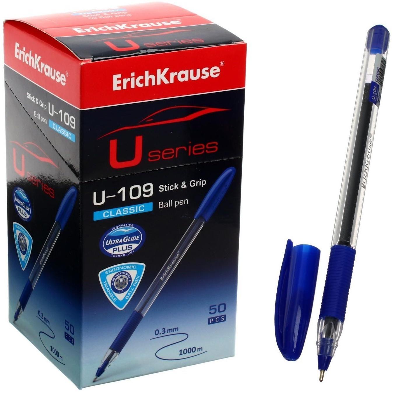 Ручка шариковая ErichKrause U-109 Classic Stick&Grip 1.0, Ultra Glide Technology, чернила синие