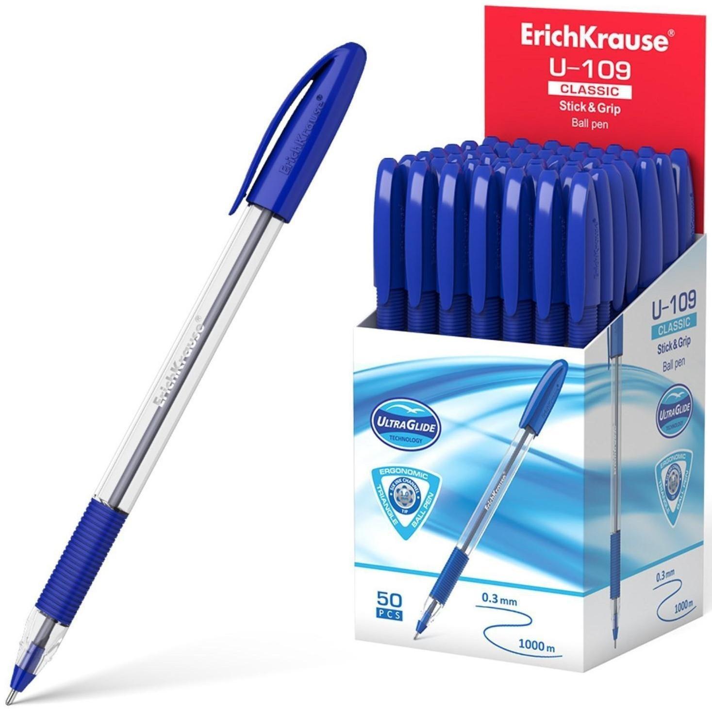 Ручка шариковая ErichKrause U-109 Classic Stick&Grip 1.0, Ultra Glide Technology, чернила синие