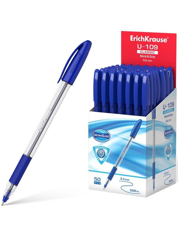 Ручка шариковая ErichKrause U-109 Classic Stick&Grip 1.0, Ultra Glide Technology, чернила синие