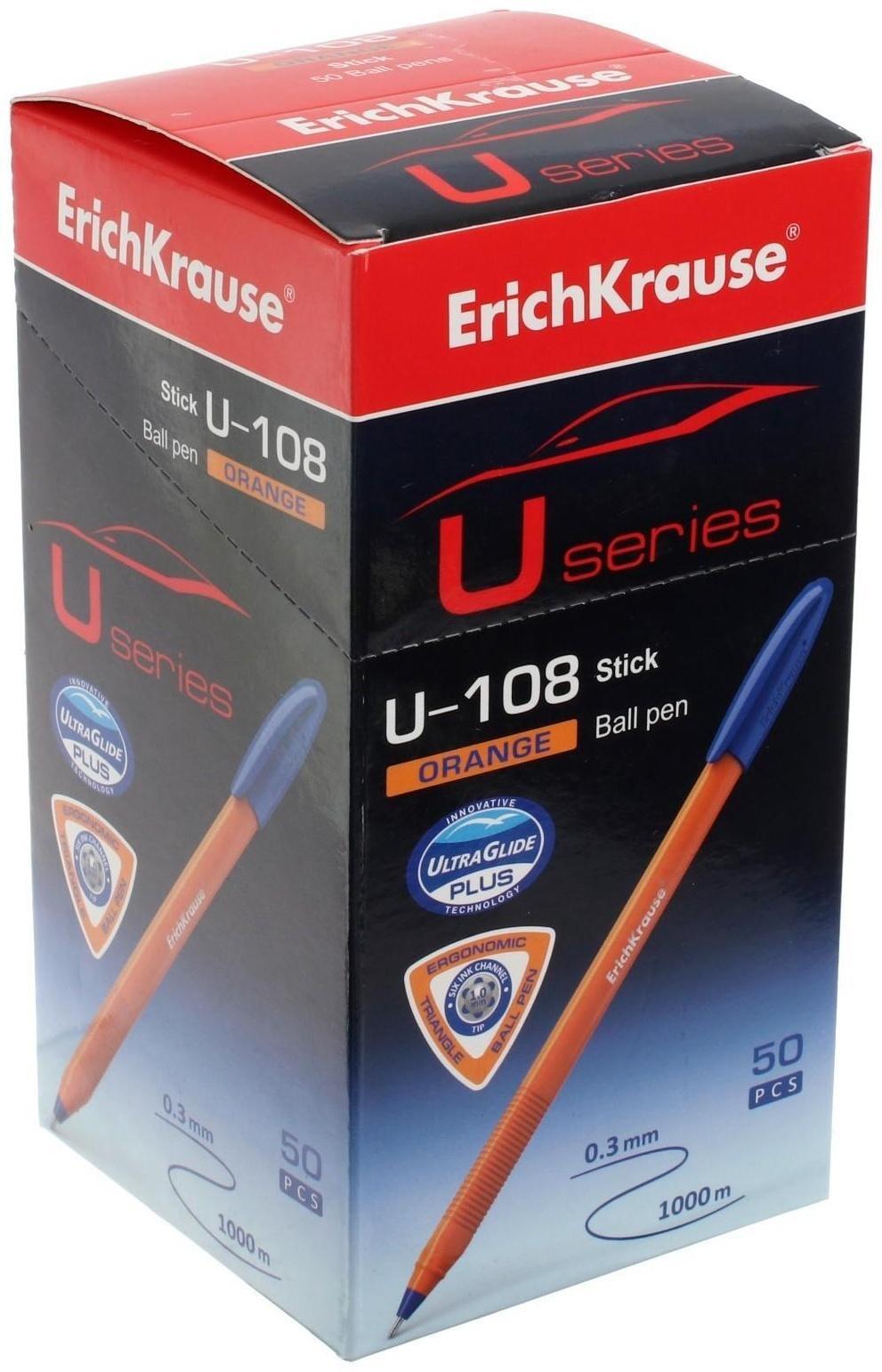 Ручка шариковая ErichKrause U-108 Orange Stick 1.0, Ultra Glide Technology, чернила синие