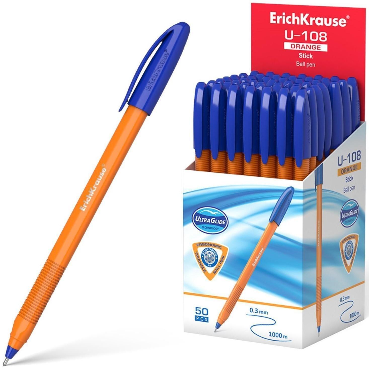 Ручка шариковая ErichKrause U-108 Orange Stick 1.0, Ultra Glide Technology, чернила синие