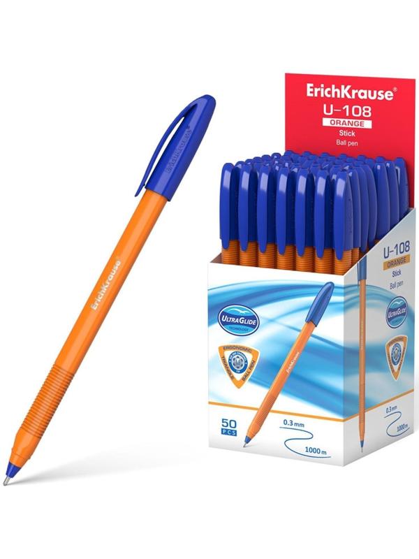 Ручка шариковая ErichKrause U-108 Orange Stick 1.0, Ultra Glide Technology, чернила синие