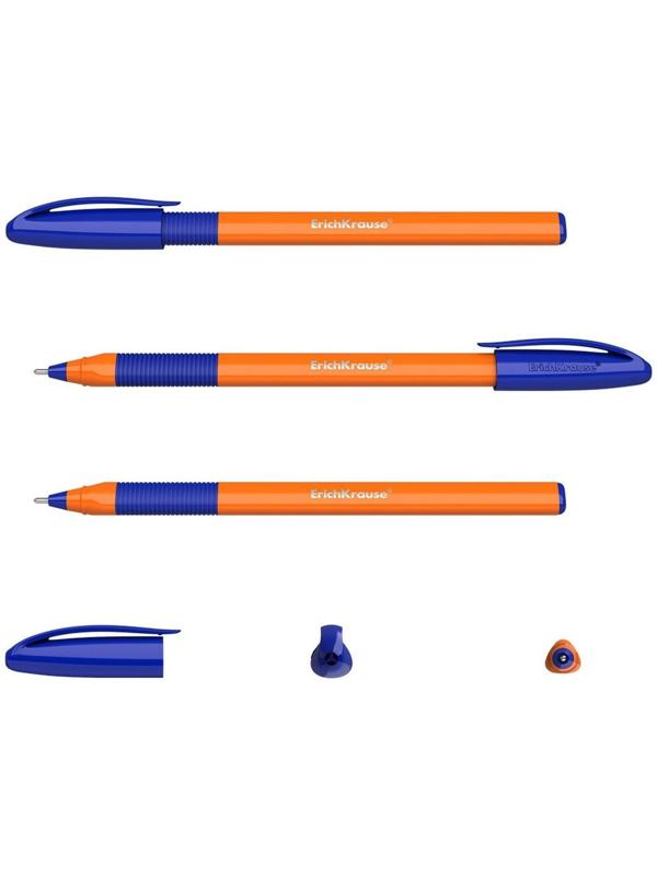 Ручка шариковая ErichKrause U-109 Orange Stick&Grip, игольчатый узел 1,0 мм, чернила синие, ультра-мягкое письмо