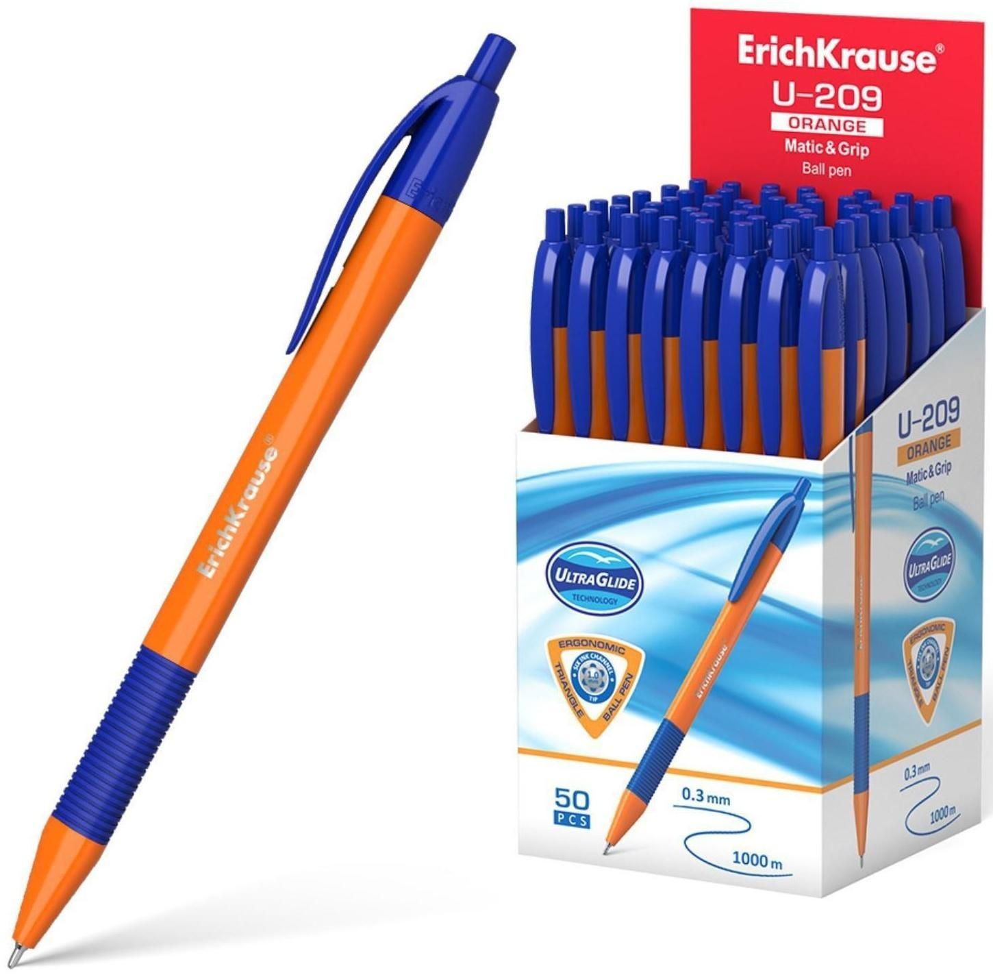 Ручка шариковая автоматическая ErichKrause U-209 Orange Matic&Grip 1.0, Ultra Glide Technology, чернила синие