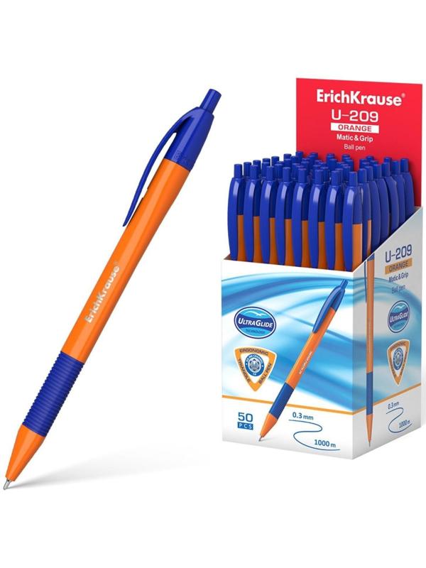 Ручка шариковая автоматическая ErichKrause U-209 Orange Matic&Grip 1.0, Ultra Glide Technology, чернила синие