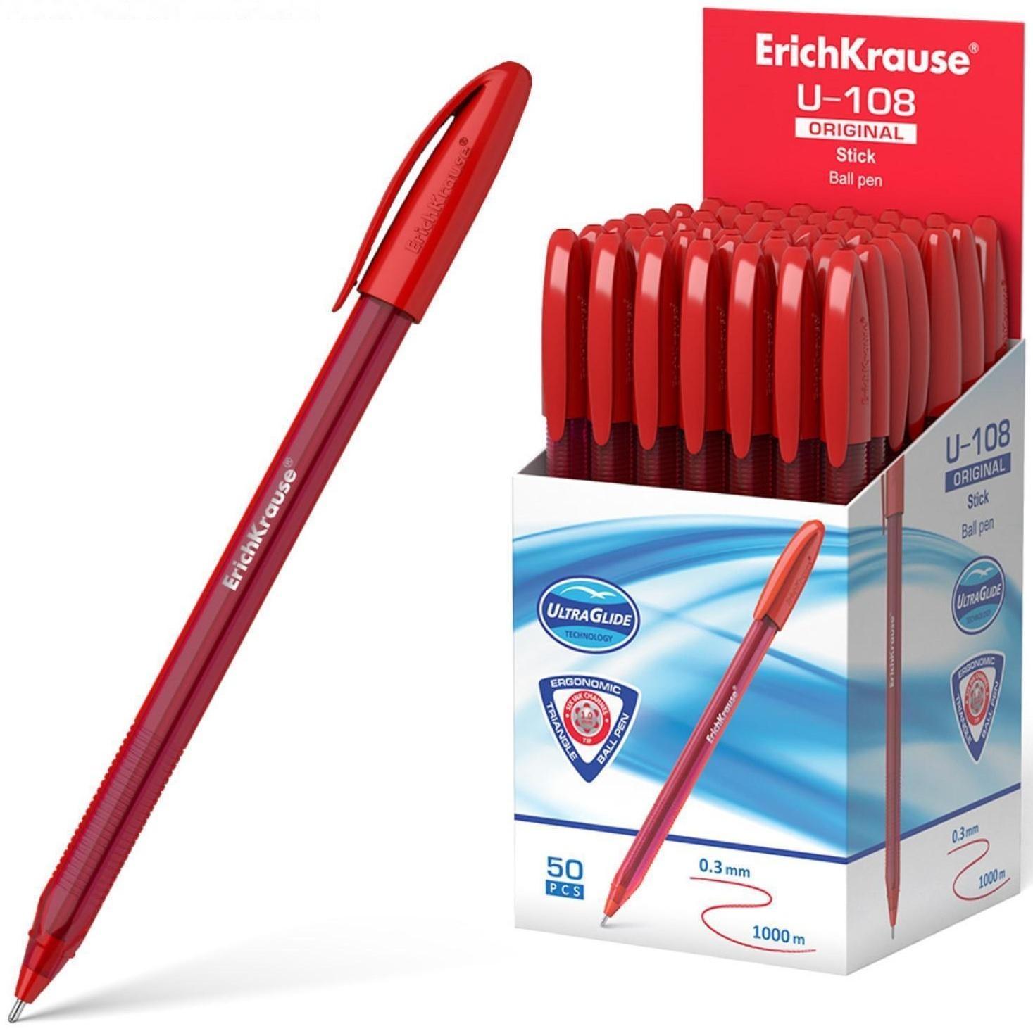 Ручка шариковая ErichKrause U-108 Original Stick 1.0, Ultra Glide Technology, красная