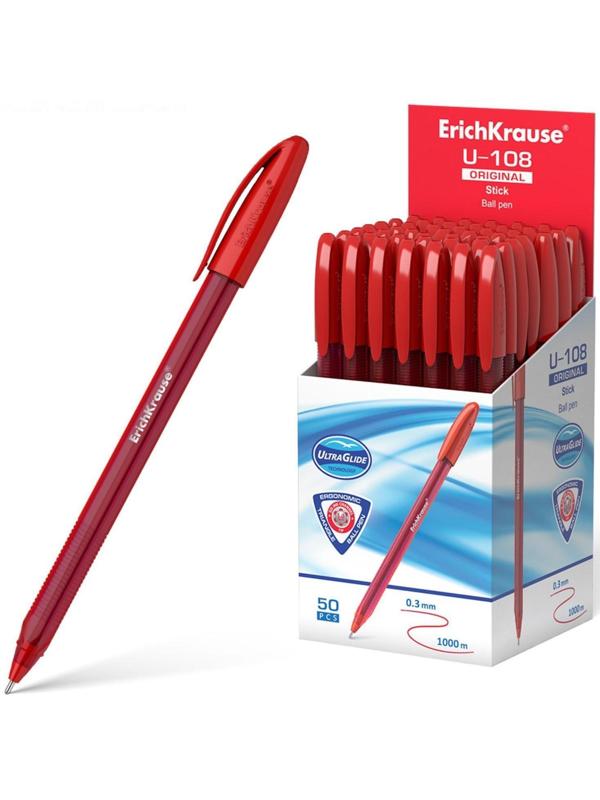 Ручка шариковая ErichKrause U-108 Original Stick 1.0, Ultra Glide Technology, красная