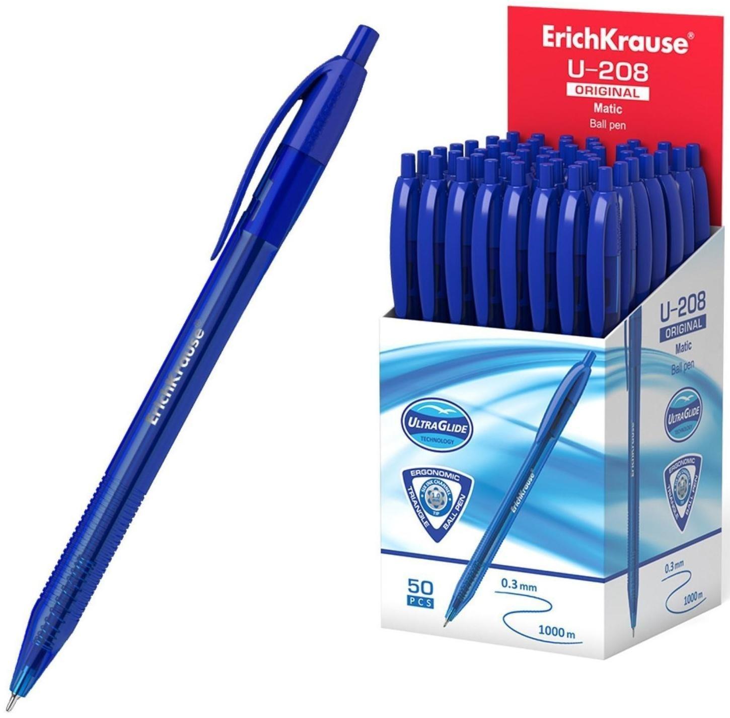 Ручка шариковая автоматическая ErichKrause U-208 Original Matic, игольчатый узел 1,0 мм, чернила синие, ультра-мягкое письмо