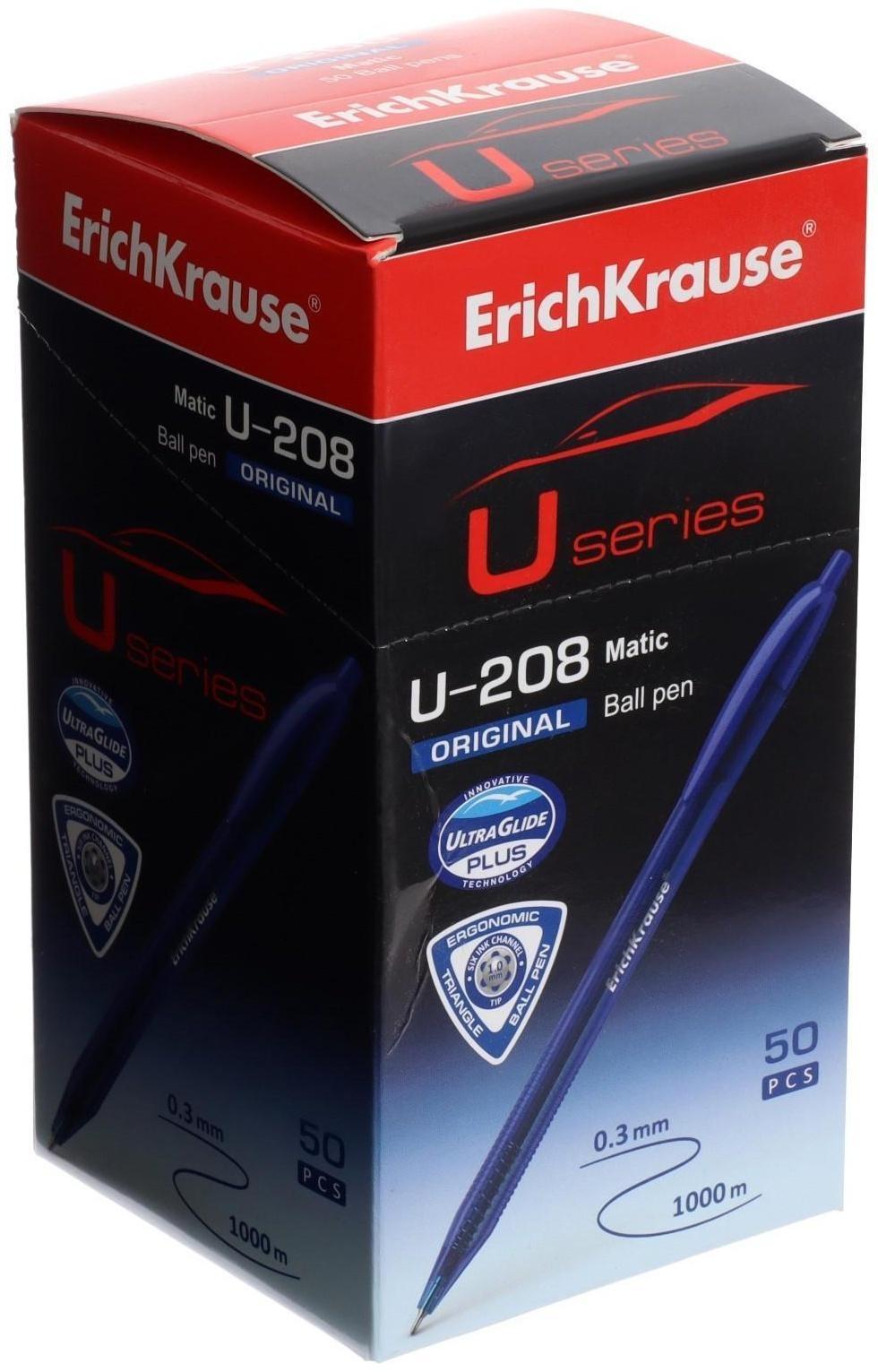 Ручка шариковая автоматическая ErichKrause U-208 Original Matic, игольчатый узел 1,0 мм, чернила синие, ультра-мягкое письмо