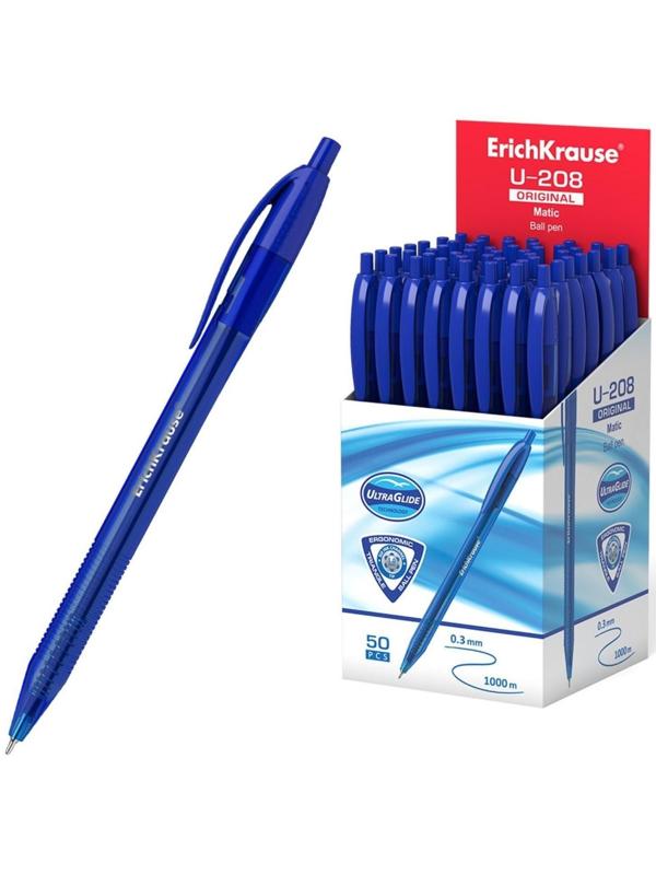 Ручка шариковая автоматическая ErichKrause U-208 Original Matic, игольчатый узел 1,0 мм, чернила синие, ультра-мягкое письмо