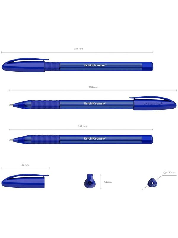 Ручка шариковая ErichKrause U-109 Original Stick&Grip, игольчатый узел 1,0 мм, чернила синие, ультра-мягкое письмо