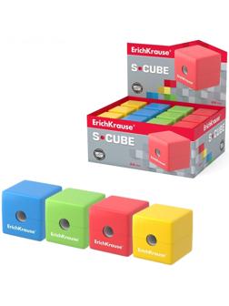 Точилка 1 отверстие с контейнером ErichKrause S-Cube с контейнером, микс 4В 50141