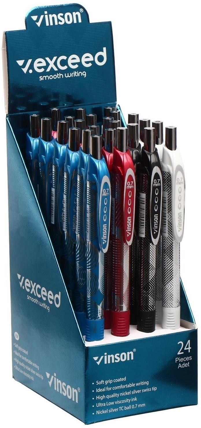 Ручка шариковая, автоматическая Vinson 0.7 мм, стержень масляный синий, корпус МИКС с резиновым держателем, штрихкод