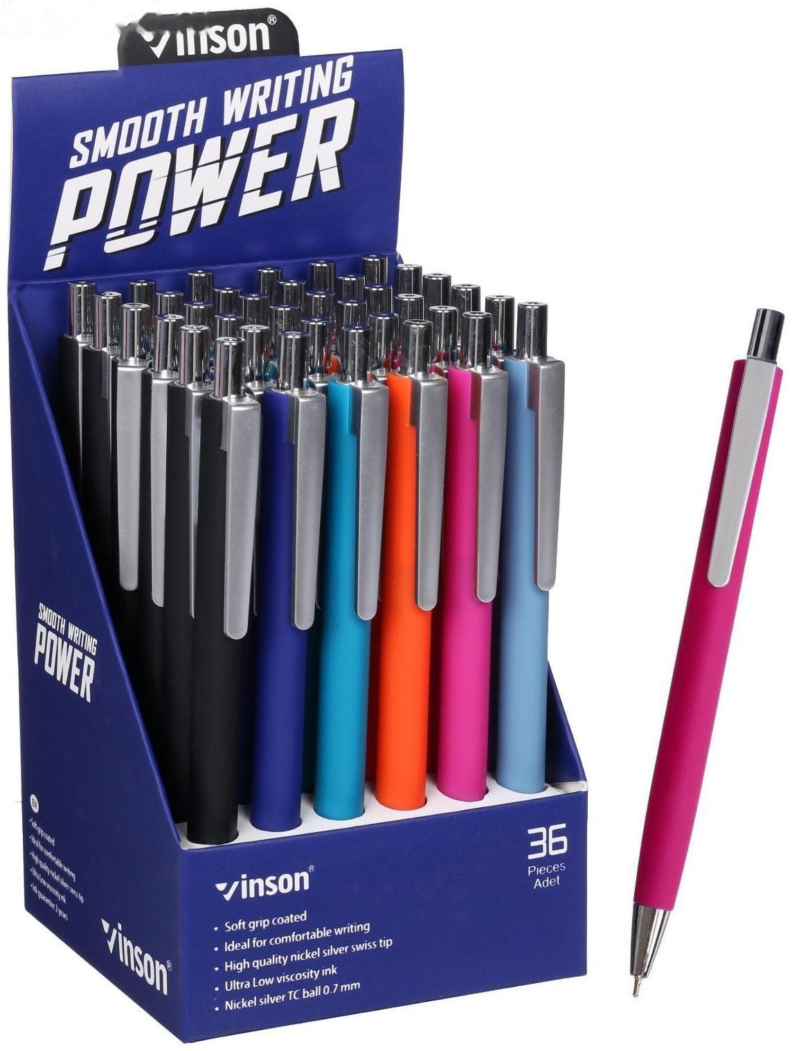 Ручка шариковая автоматическая 0,7 мм, синий стержень, масляный, Vinson корпус МИКС, прорезиненный