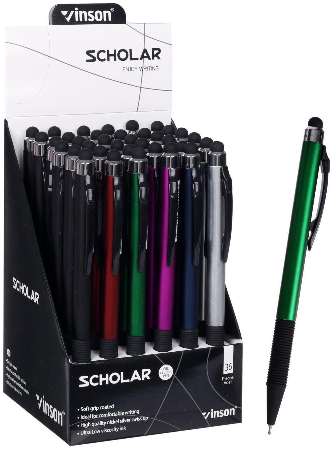 Ручка шариковая автоматическая 0,7мм синяя масляная,Vinson корпус МИКС резиновым держателем,штрихкод