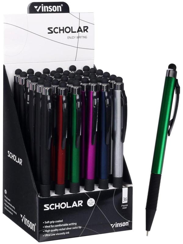 Ручка шариковая автоматическая 0,7мм синяя масляная,Vinson корпус МИКС резиновым держателем,штрихкод