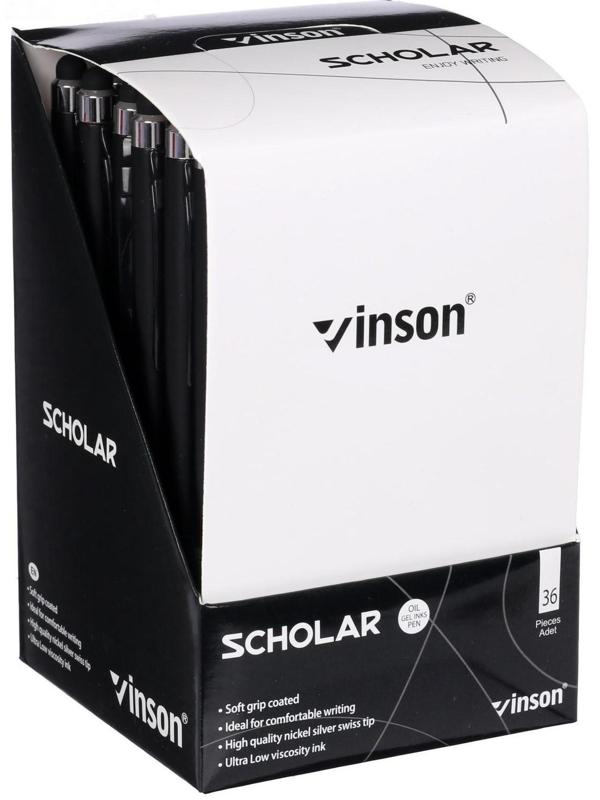 Ручка шариковая автоматическая 0,7мм синяя масляная,Vinson корпус МИКС резиновым держателем,штрихкод