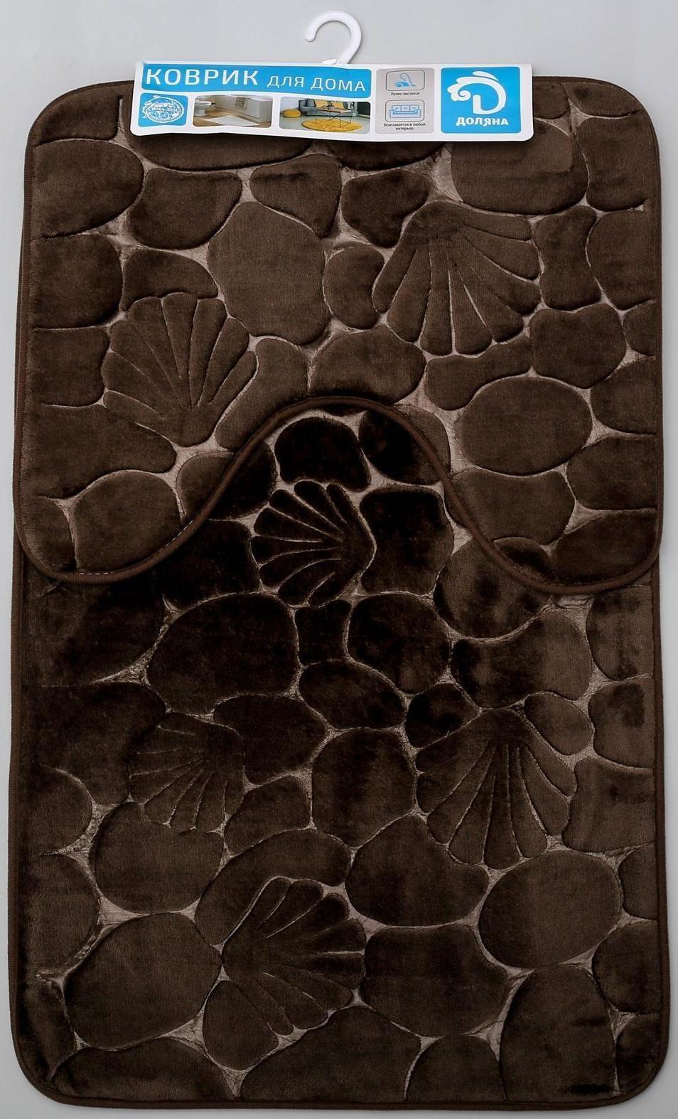 Набор ковриков для ванной и туалета Доляна «Галька, ракушки», 2 шт: 40×50, 50×80 см