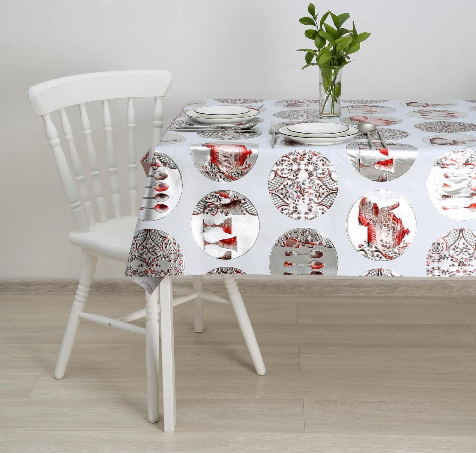 Клеёнка столовая на тканевой основе «Посуда», ширина 137 см, рулон 20 м