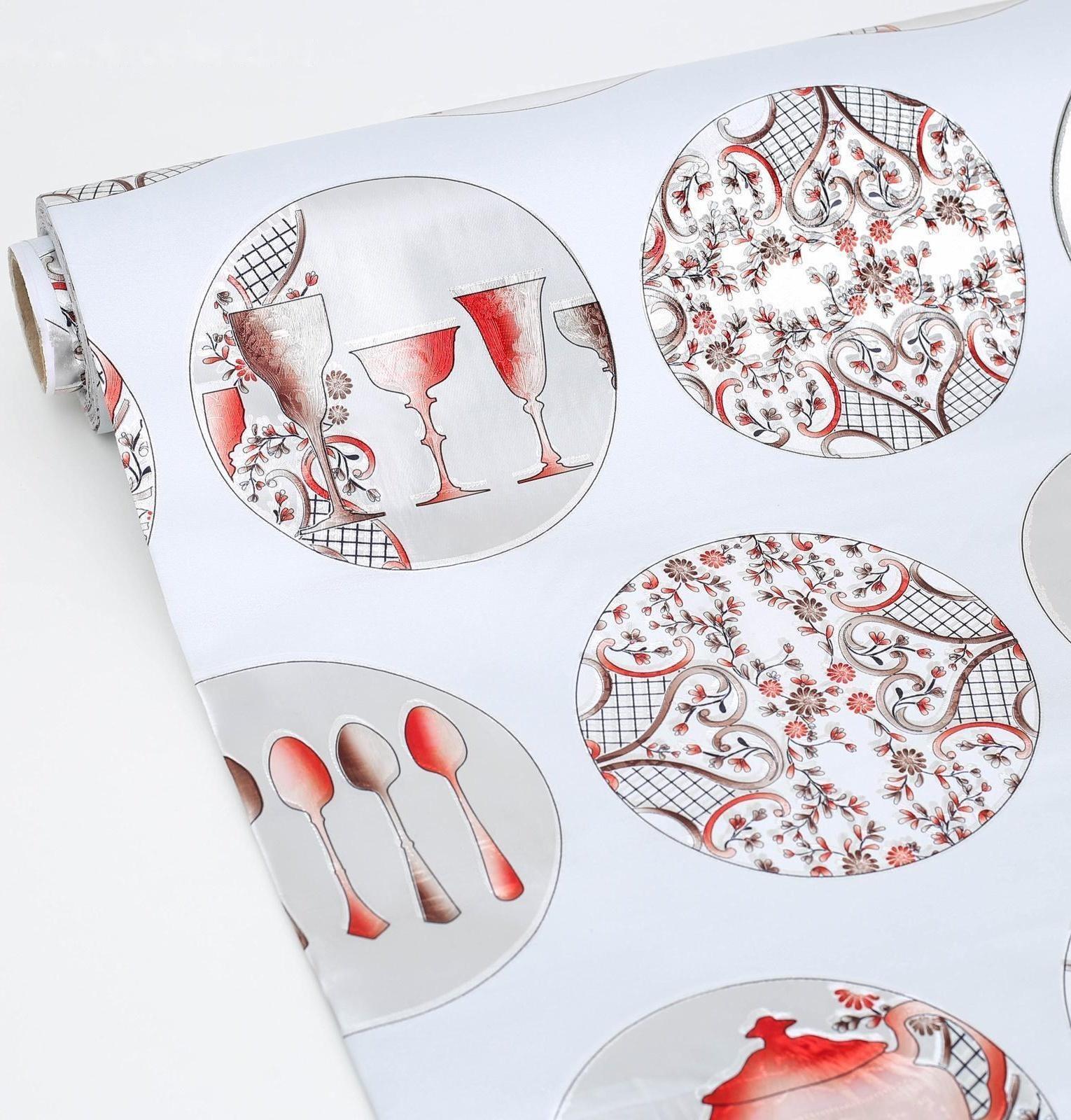 Клеёнка столовая на тканевой основе «Посуда», ширина 137 см, рулон 20 м