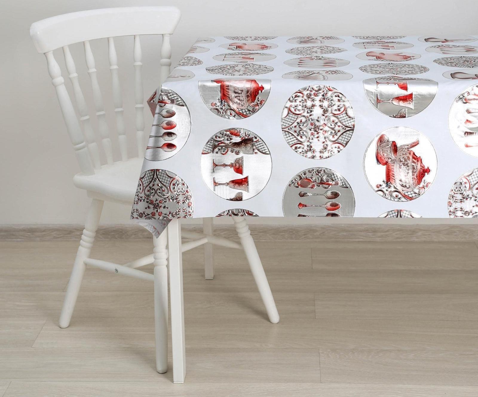 Клеёнка столовая на тканевой основе «Посуда», ширина 137 см, рулон 20 м